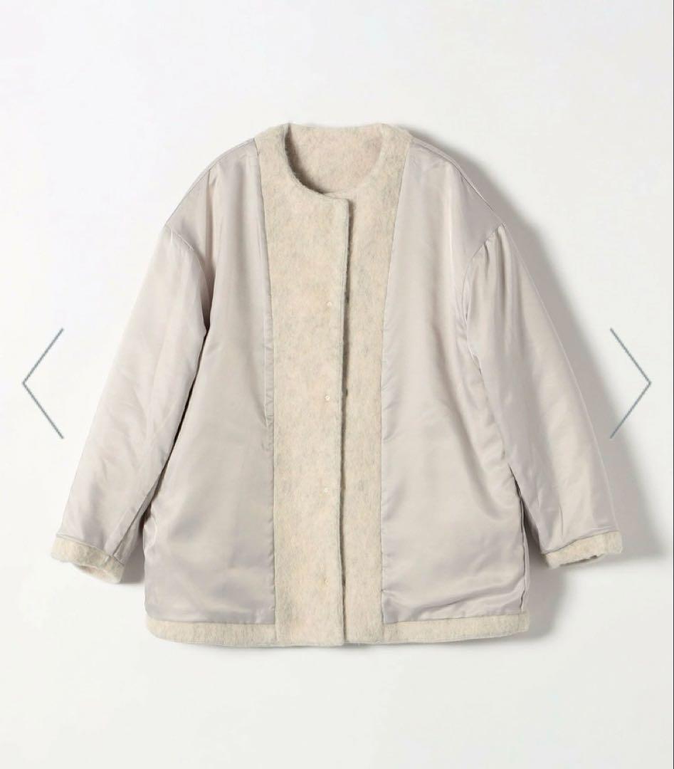 今期新品シップス エニィ☆シャギー ノーカラー コクーン コートホワイトベージュ