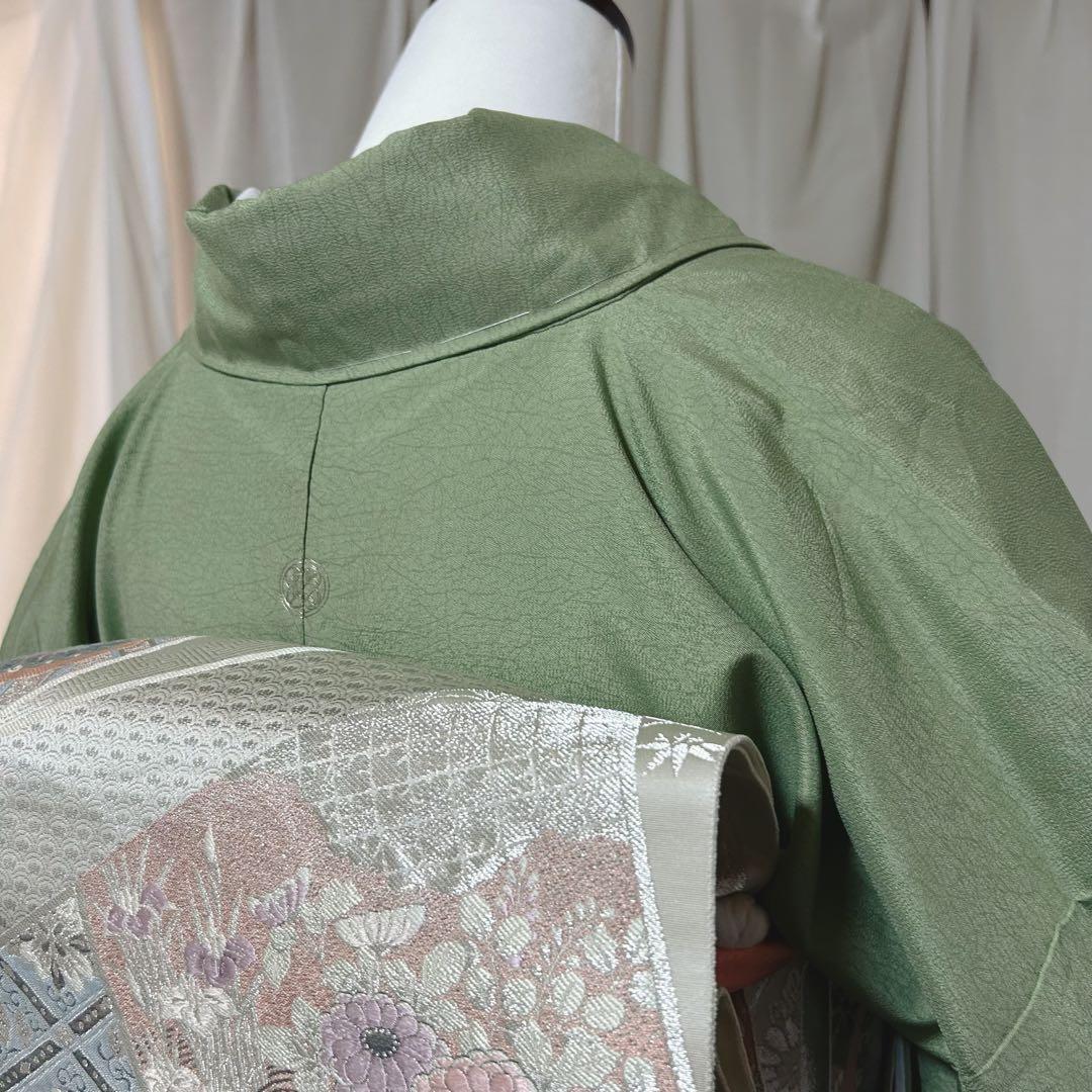 た*う様 未使用　作家　美品　袷　正絹　紋付き　色無地　フルセット　4点　西陣唐