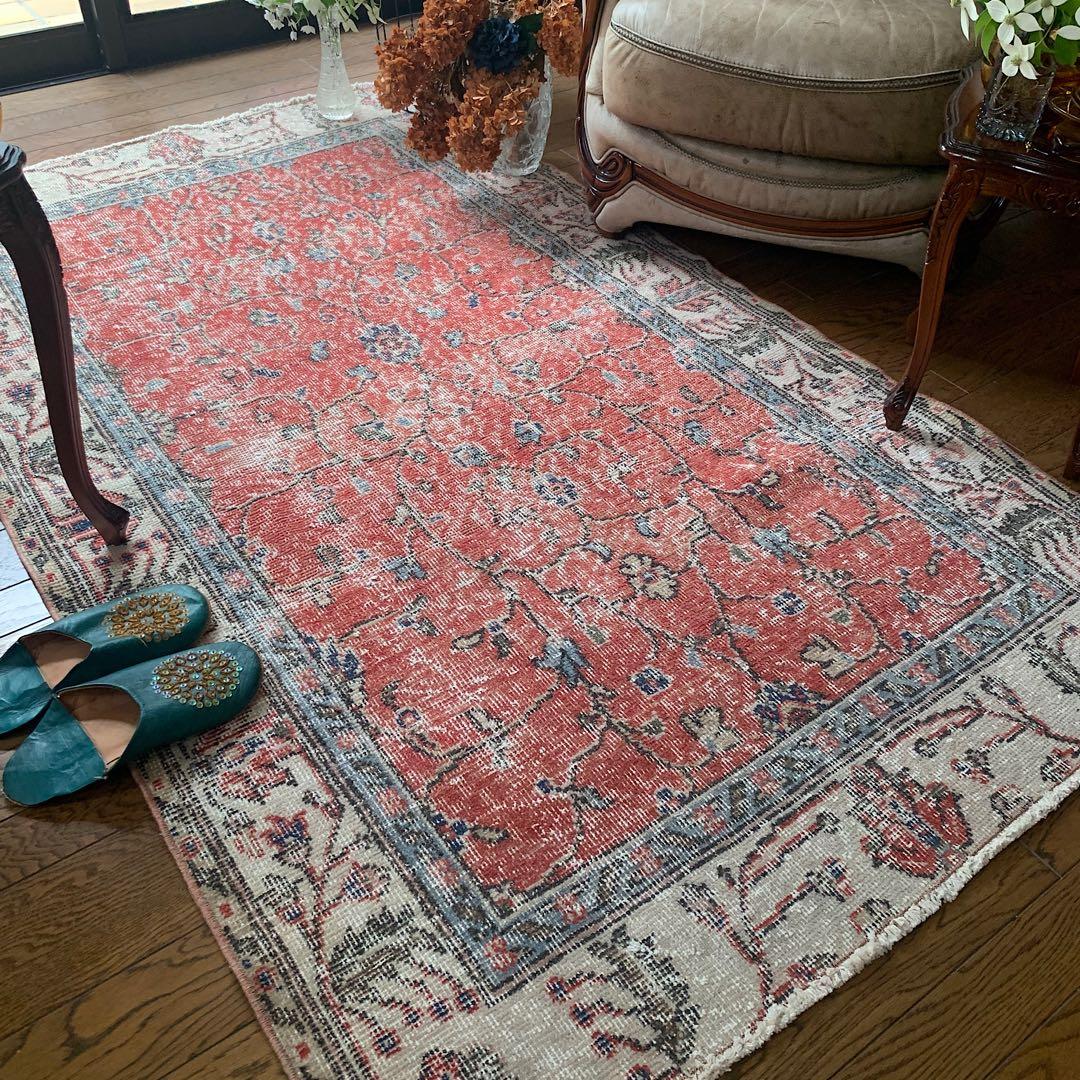 Mao　トルコラグ　シャビーレッド 194×112 トルコヴィンテージラグ