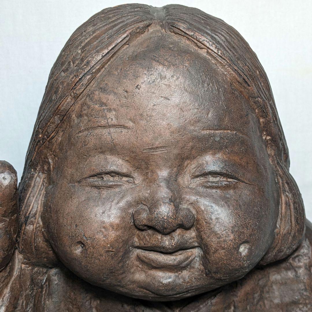 備前焼 手招きおたふく像 おかめ 陶像 置物 縁起物 彫刻 工芸品 細工物 希少