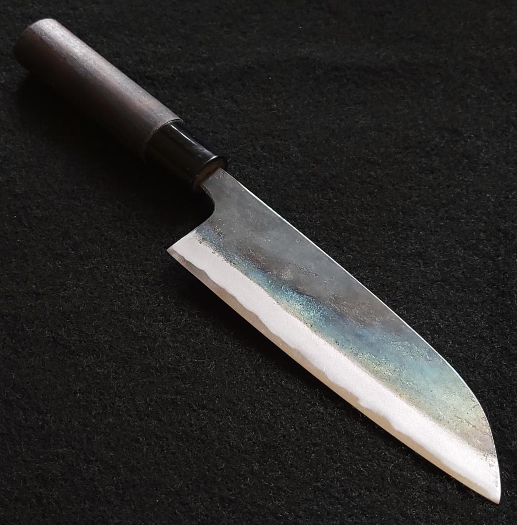 青紙1号 黒打 三徳包丁 165㎜ G1226 焼柄 月光作