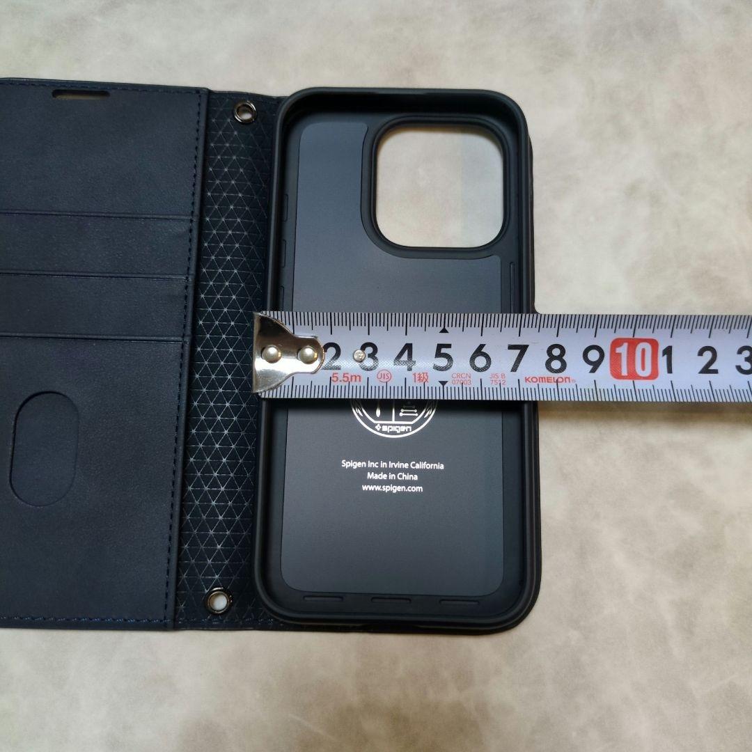 iPhone 15 Pro ケース 手帳型 ネイビー ストラップ2種類付き
