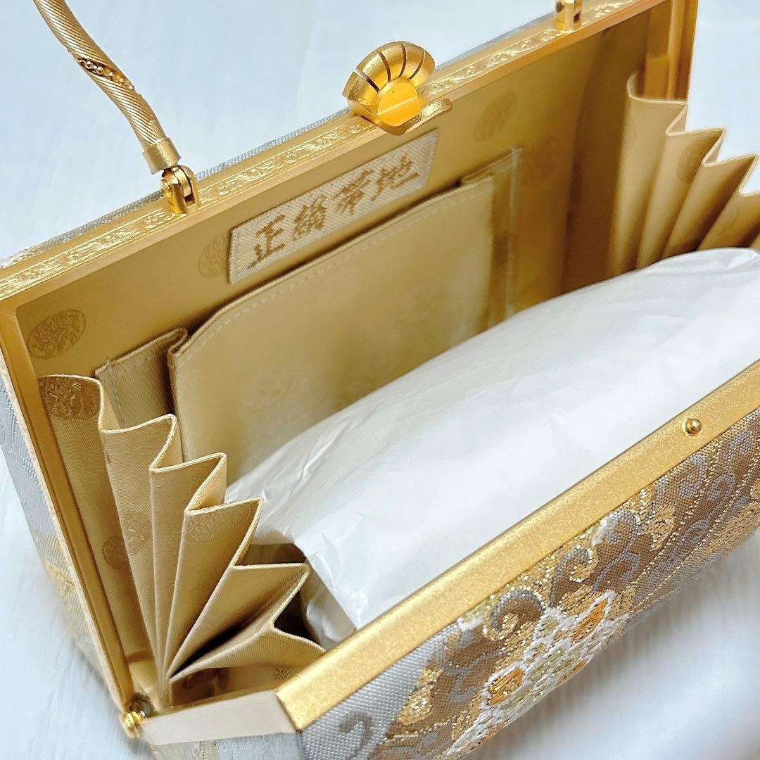 神田胡蝶　和装バッグ　フォーマル　正絹帯地　金銀糸　ゴールド