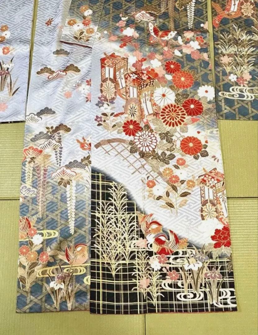 ＊振袖＊　長襦袢　２点セット　正絹　グレー系　古典柄　金彩　身丈167cm