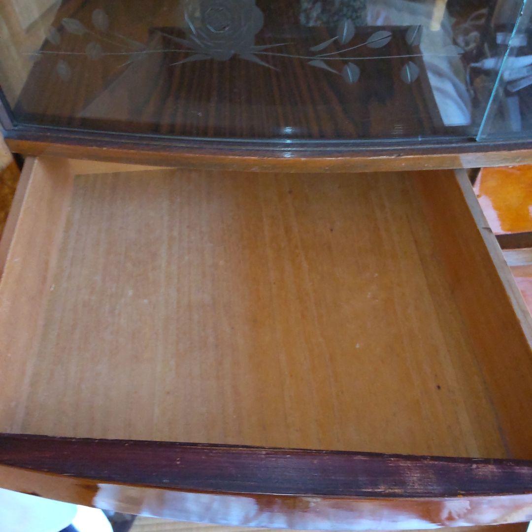 昭和レトロ バラ柄 ガラス戸収納タンス 飾り箪笥 和簞笥 時代家具 婚礼箪笥