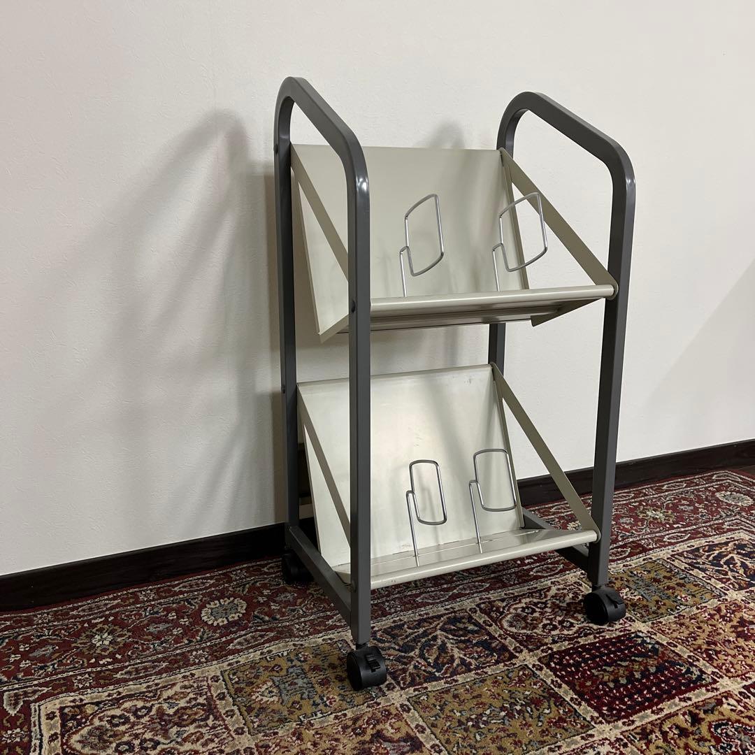 高強度◾️キャスター付き スチール製 レコードラック 本棚 ファイルワゴン 収納