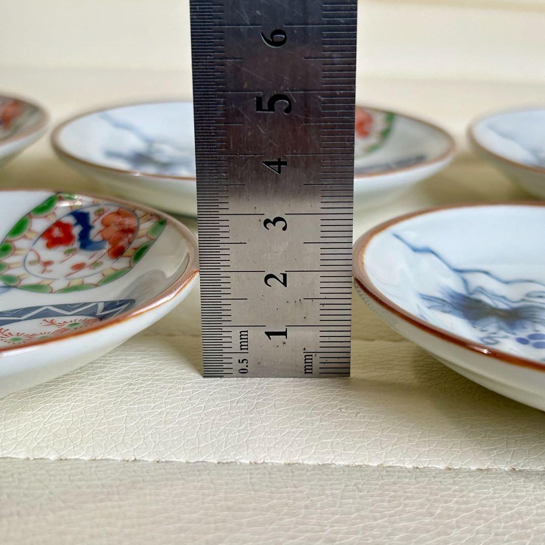 波佐見焼　林九郎窯　染付丸紋　小皿揃　5枚セット　豆皿　楕円皿　色絵　古伊万里