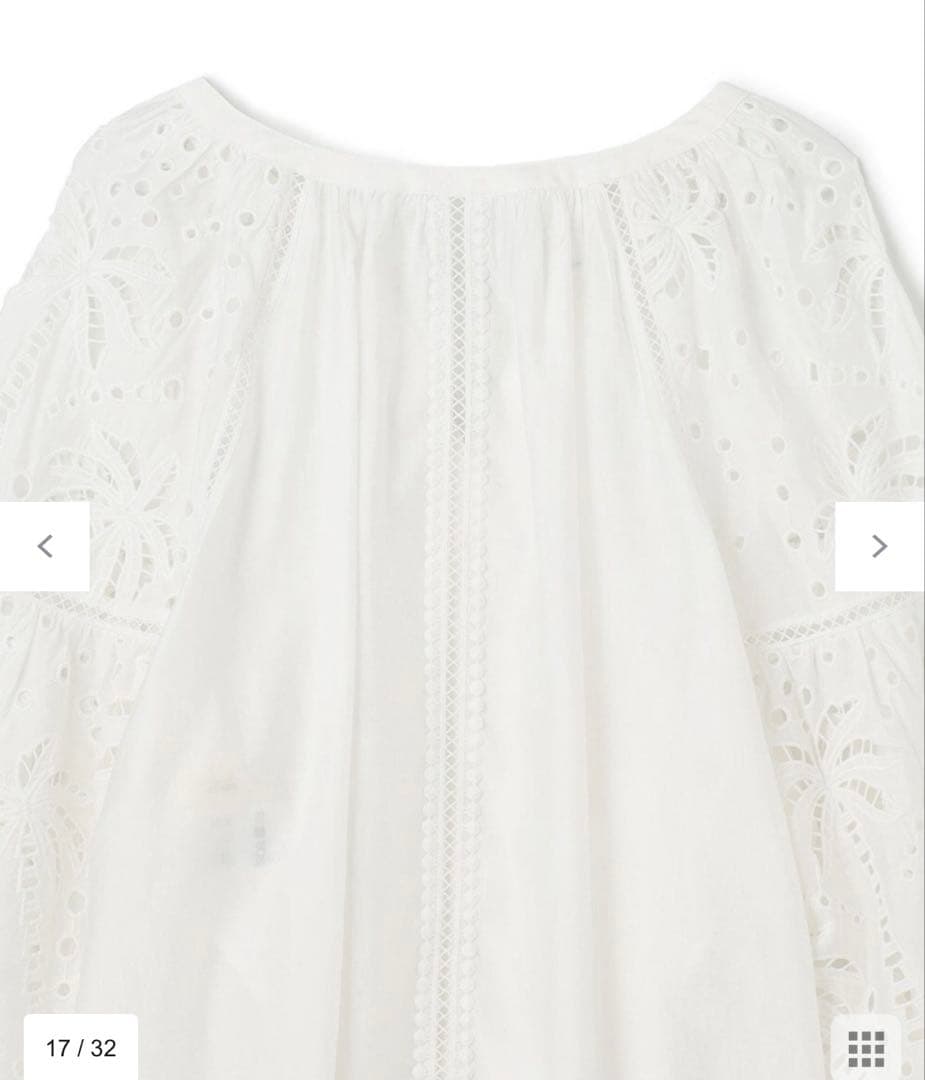 ハ*可様 新品グレースコンチネンタル　ヤシ柄カットワークトップ36フリーサイズ