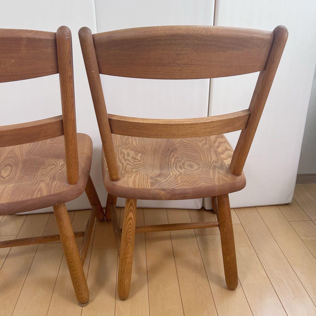 無垢材　ダイニングチェア　ナラ材　丸脚　虎斑　丸貫構造　天然木　リビング　2脚