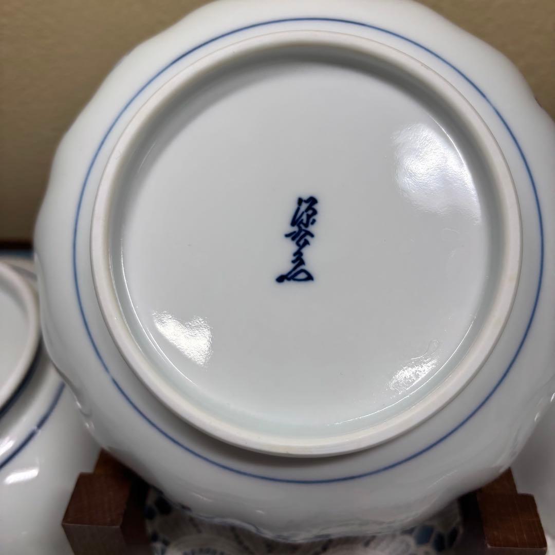 源右衛門窯　染付牡丹見込　吉祥　祥瑞　鉢　向付　5客1セット