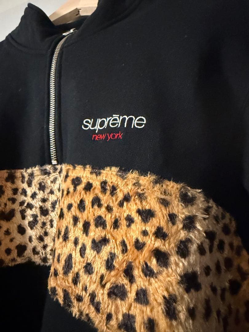 Supreme ハーフジップ スウェット ブラック/レオパード