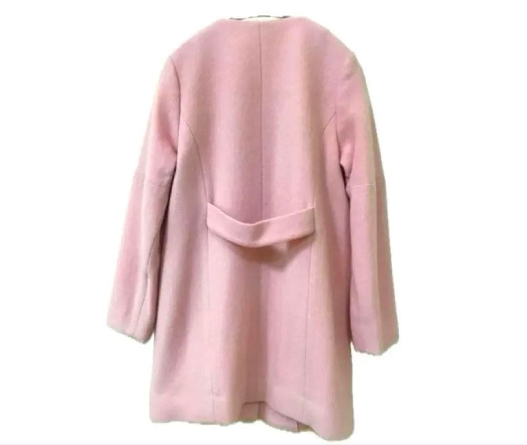 【ほぼ新品】エムドゥ　ウール90％ノーカラーコート　ピンク36