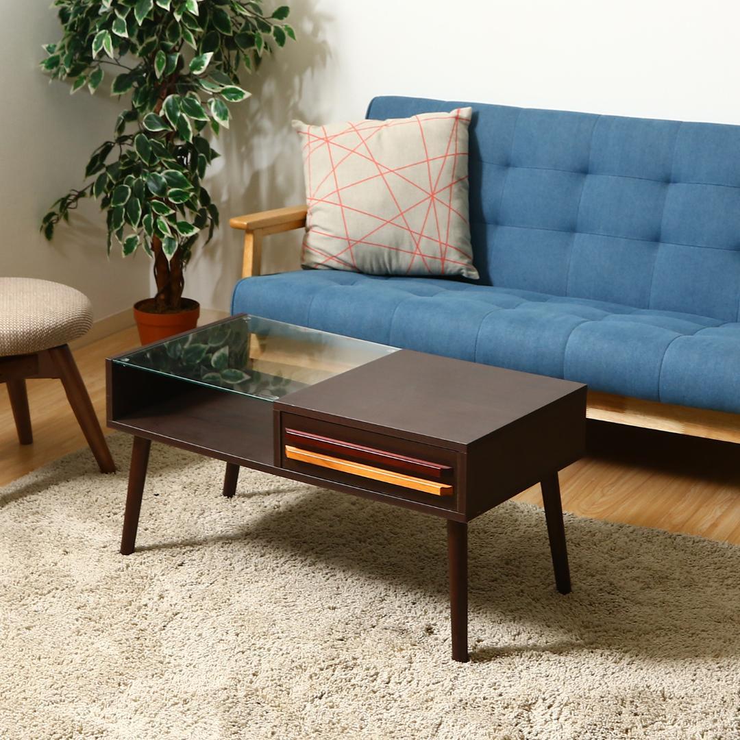 デザイン取手ローテーブル ダークブラウン W80