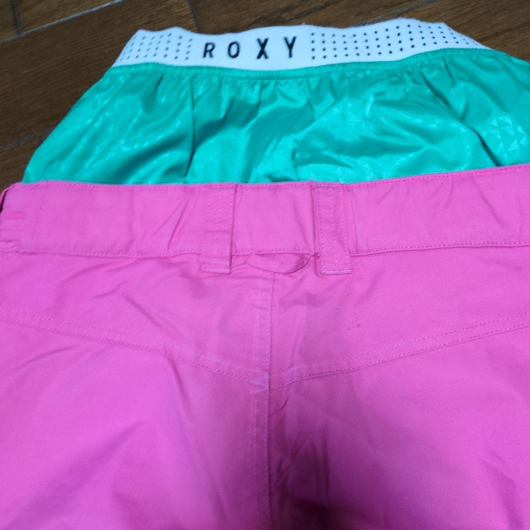 【美品】ROXY　スノボウェア　上下セット　L　総柄　羽根　フェザー　ピンク