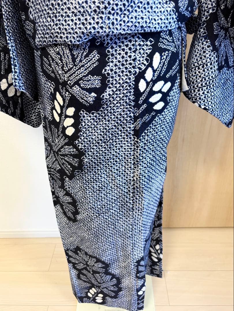 浴衣 絞り 紺色 青 広衿 2507181