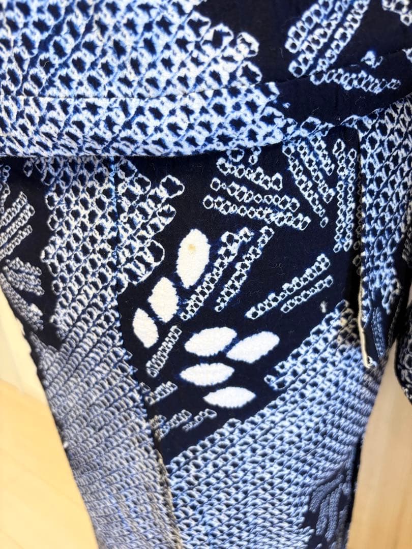 浴衣 絞り 紺色 青 広衿 2507181