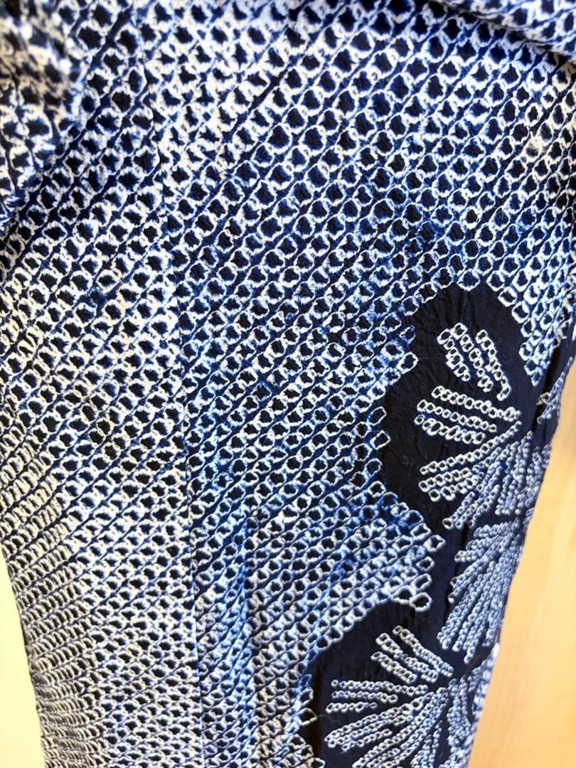 浴衣 絞り 紺色 青 広衿 2507181