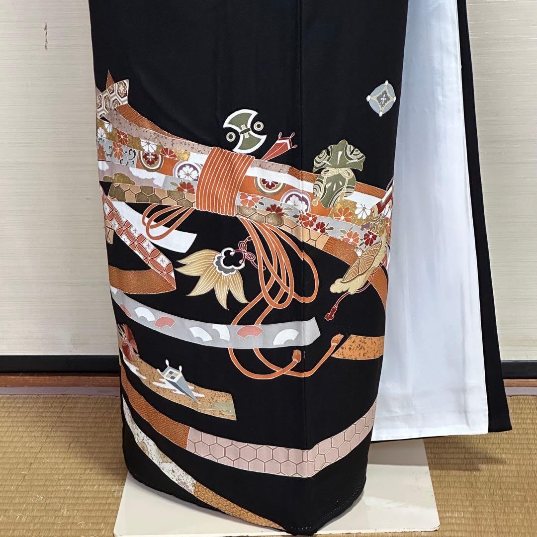 【高島屋誂え】手描き束ね熨斗に宝尽 黒留袖、袋帯、他4点セット★作家物★通紋