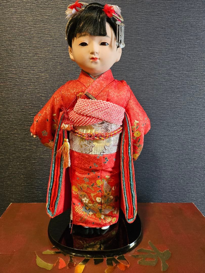 人形の秀月 市松人形 髪飾り付き