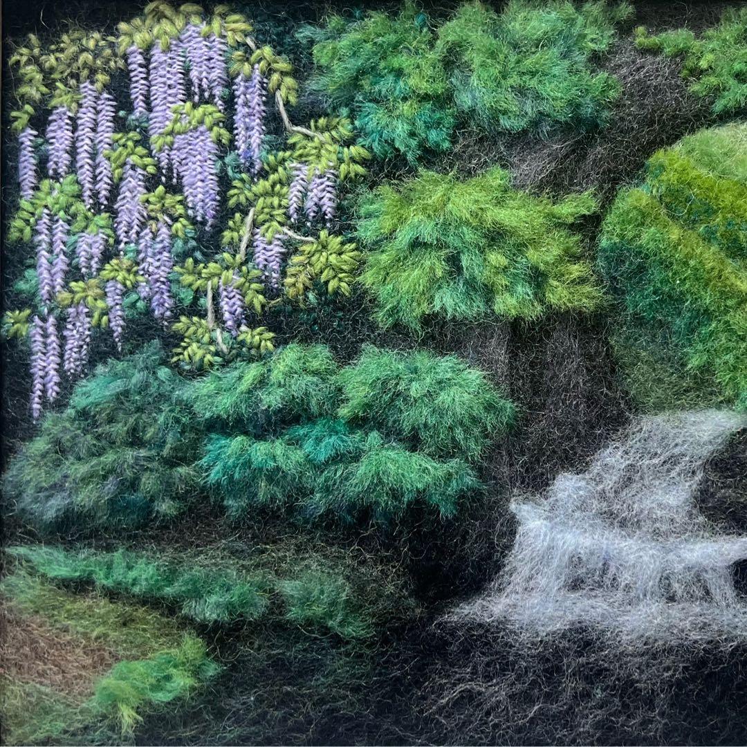 ゼ*ロ様 羊毛フェルト　羊毛絵画『山藤萌ゆる新緑の渓谷』ハンドメイド　羊毛刺繍