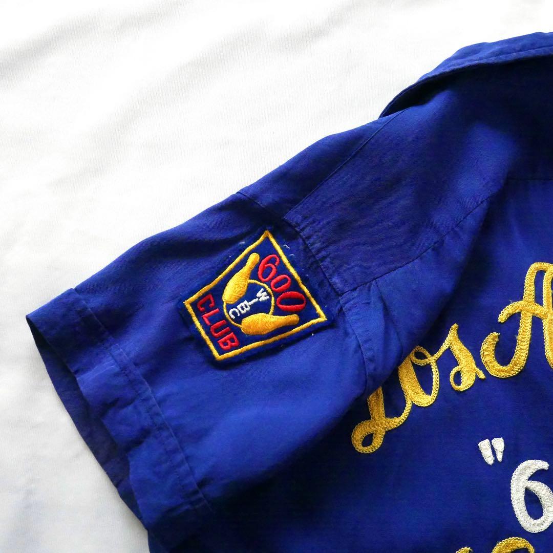 60s vintage ブルー　チェーンステッチ　レーヨン　ボーリングシャツ