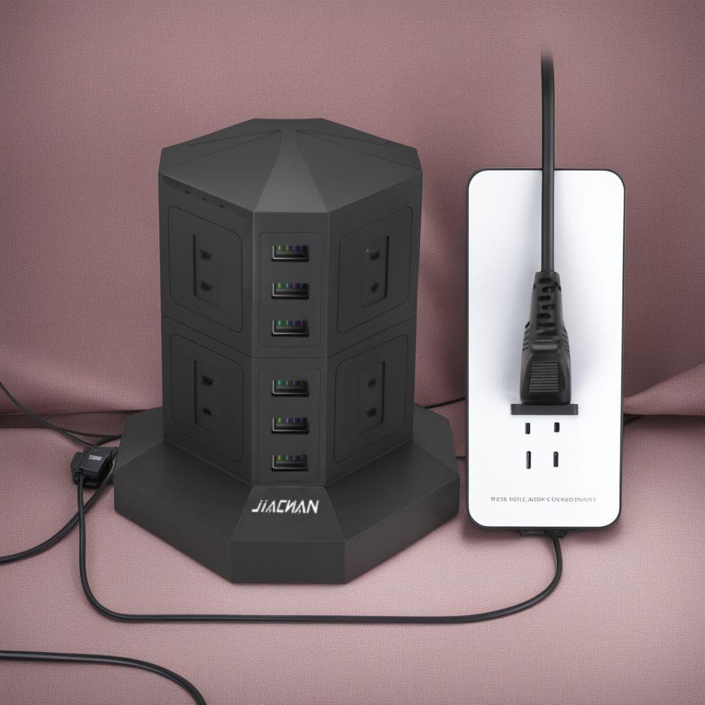 8コンセント 急速充電 雷ガード 過負荷保護 電源タップ タワー式 6USB