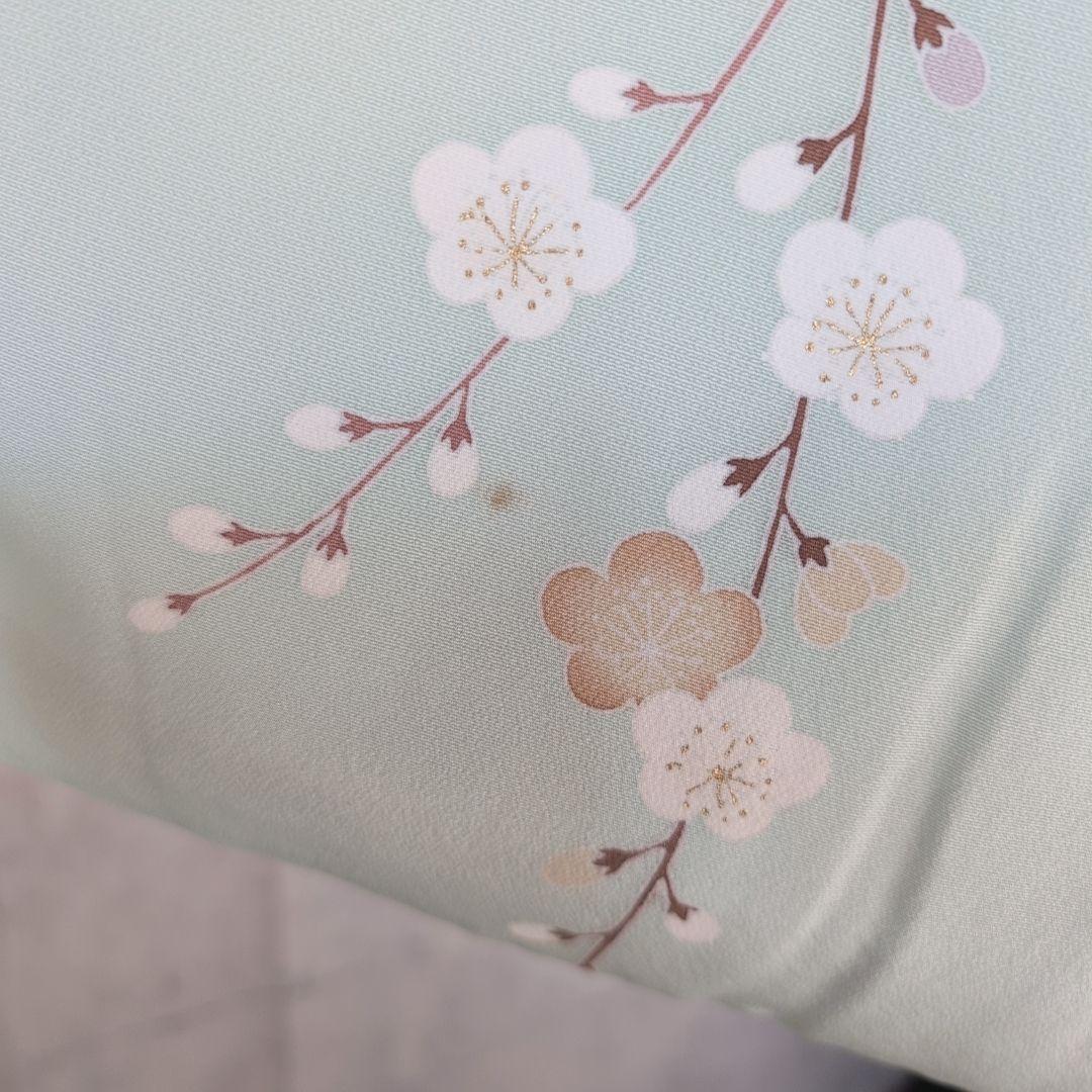 訪問着　フルセット　着物　正絹　ミントグリーン桜梅紅葉　金　落款　祝い事　C1