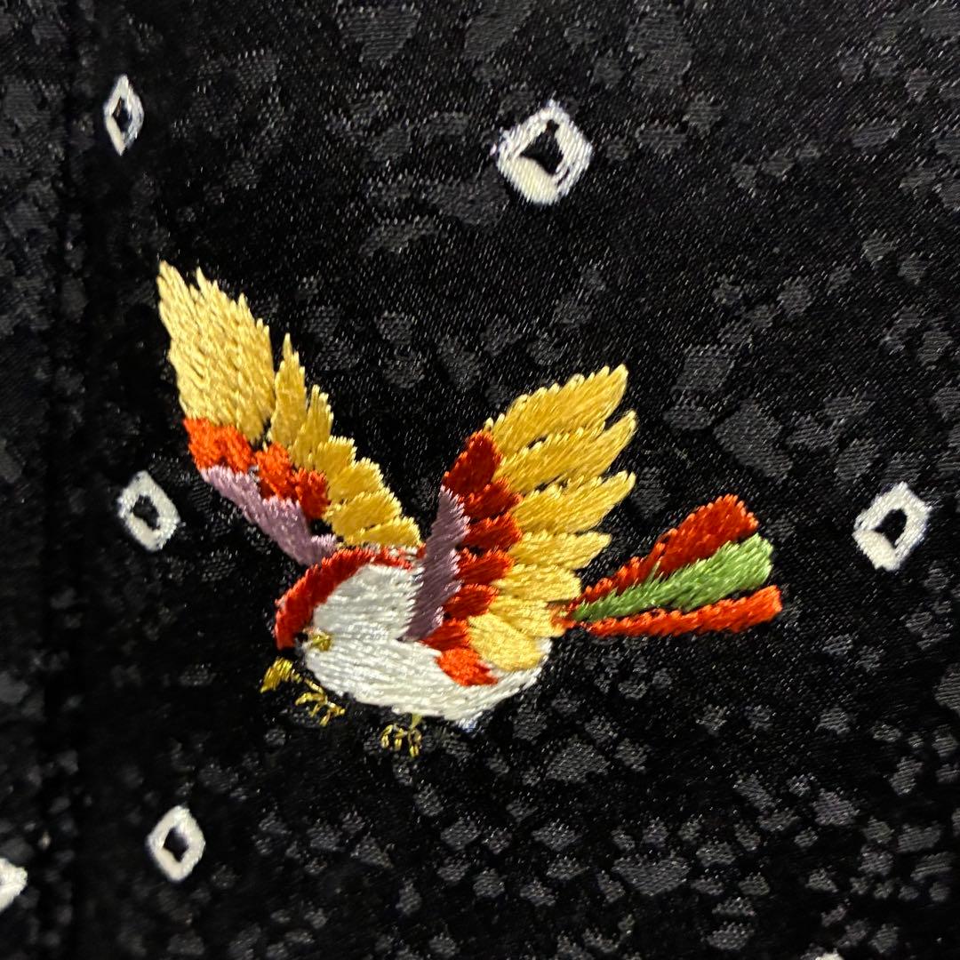 D143 訪問着　絞り　鳥刺繍　花紋　正絹　着物　袷　未使用極美品