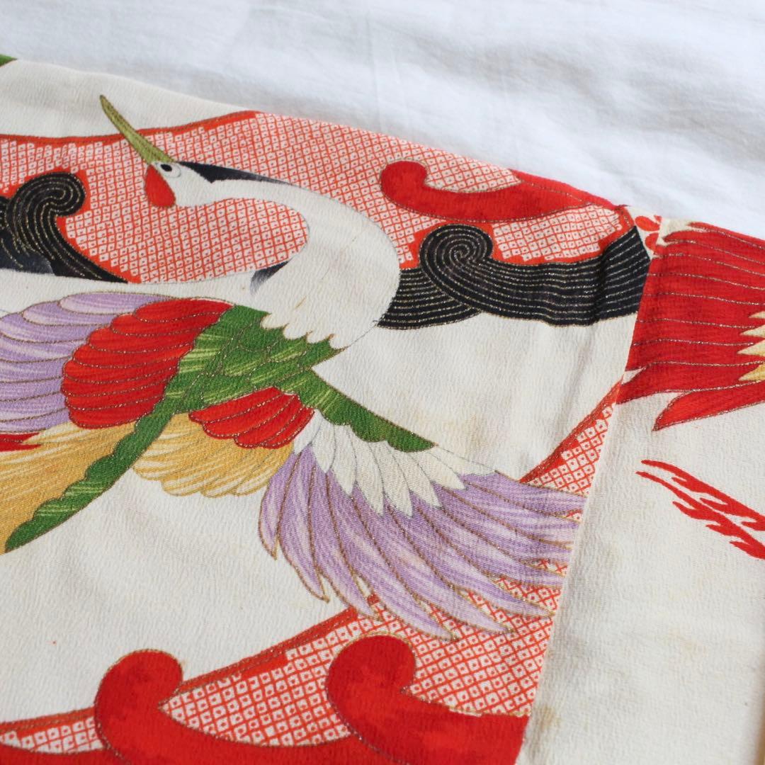 七五三 3歳 女の子 子供 アンティーク 鶴 着物 被布 セット