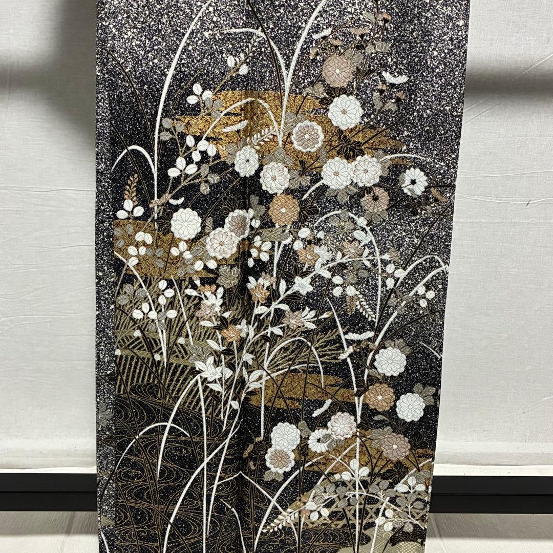 D144 訪問着　叩き染め　花模様　金彩　正絹　着物　袷　極美品