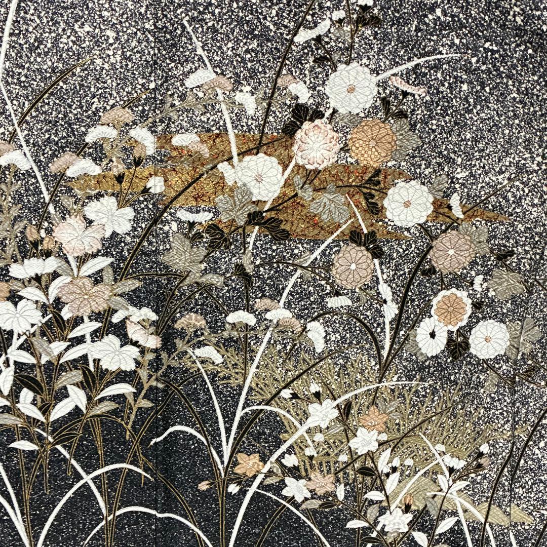 D144 訪問着　叩き染め　花模様　金彩　正絹　着物　袷　極美品