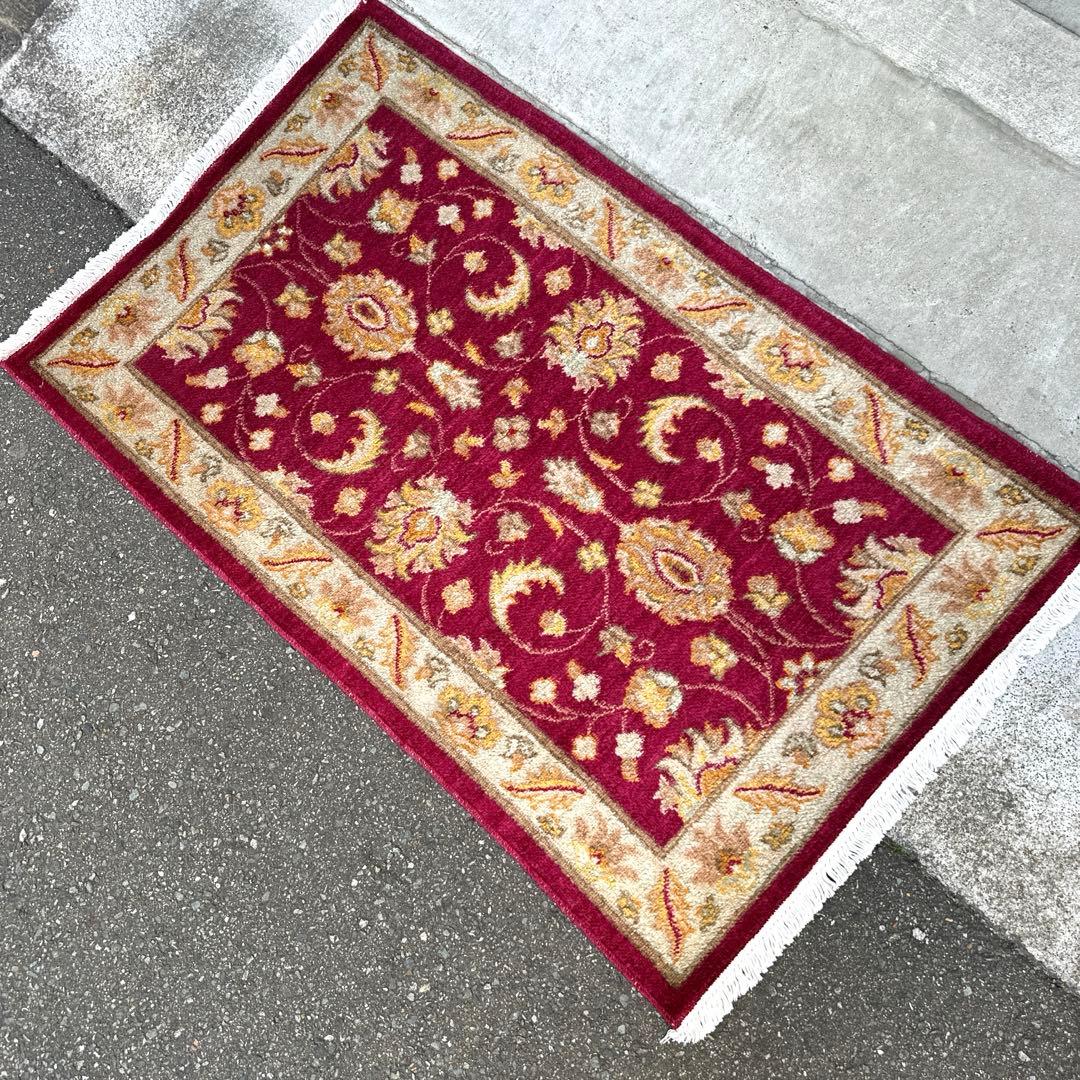 123x76cmペルシャ絨毯可愛い色合い玄関マット手織り絨毯