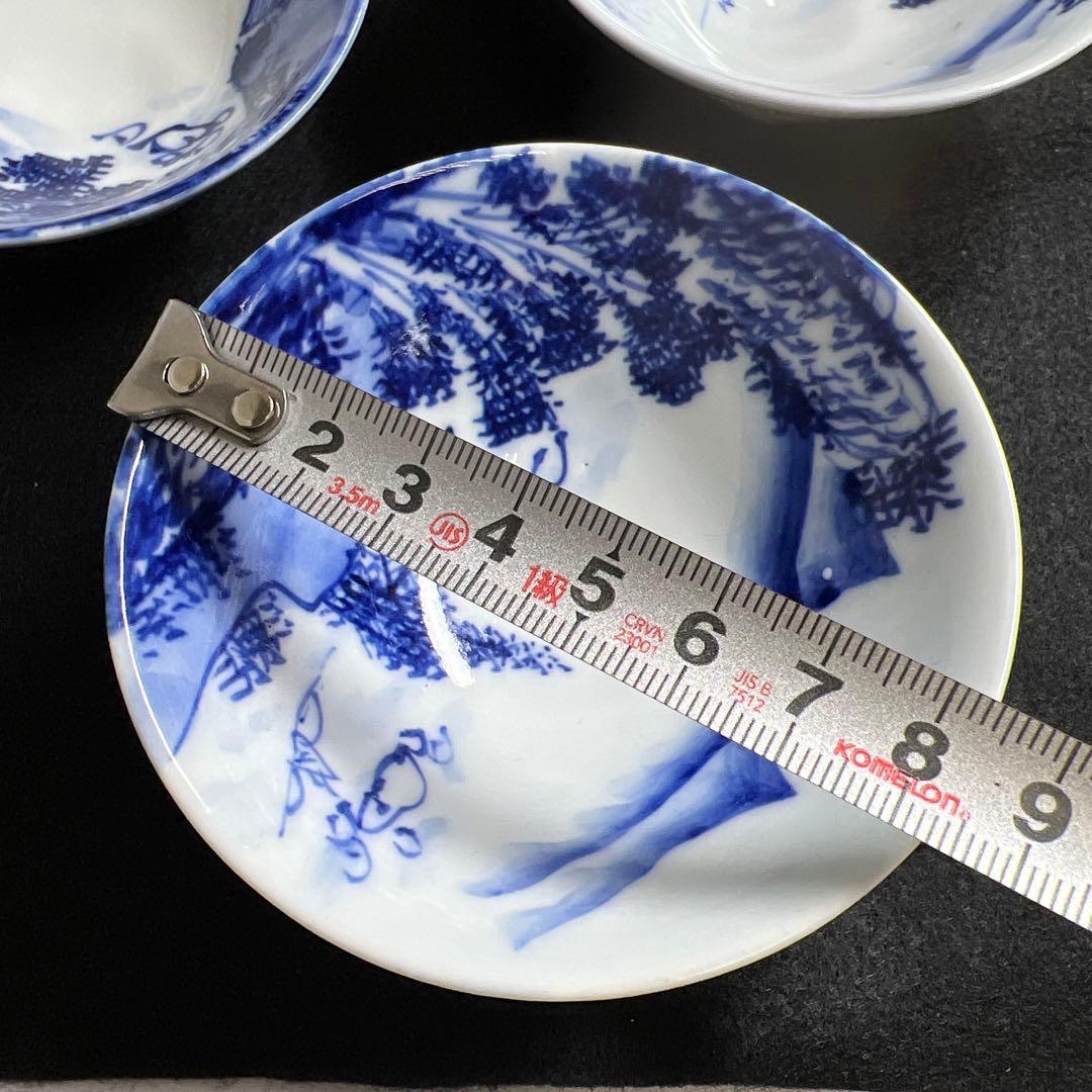 京焼　名工　原平造　染付山水画煎茶碗5客　木箱付　東Y8-0105☆2Fトトカ