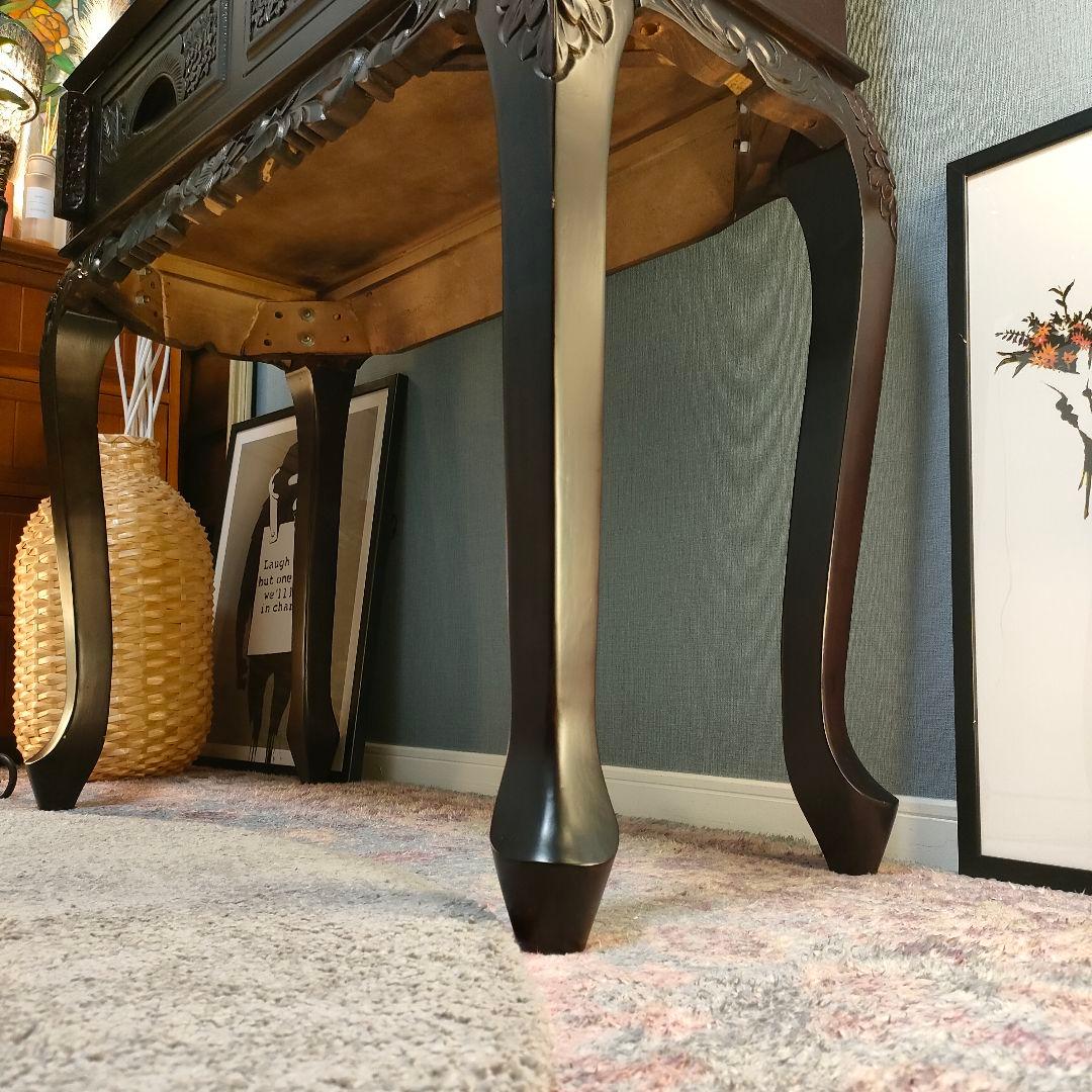 アンティーク調 猫脚ライティングビューロー 鳳凰×牡丹 彫り ダークブラウン