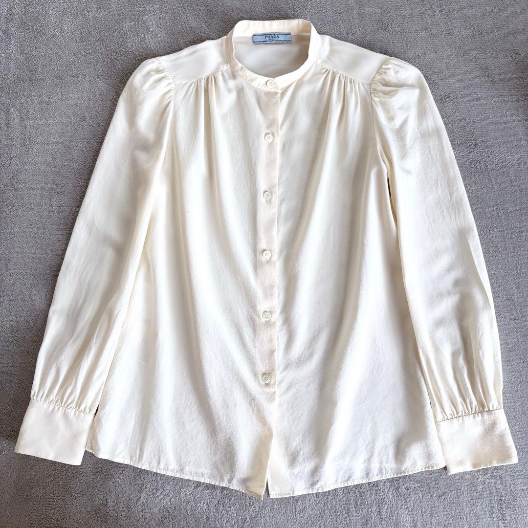 yumiso様プラダ ブラウス ボウタイ リボンタイ シルク100% アイボリー