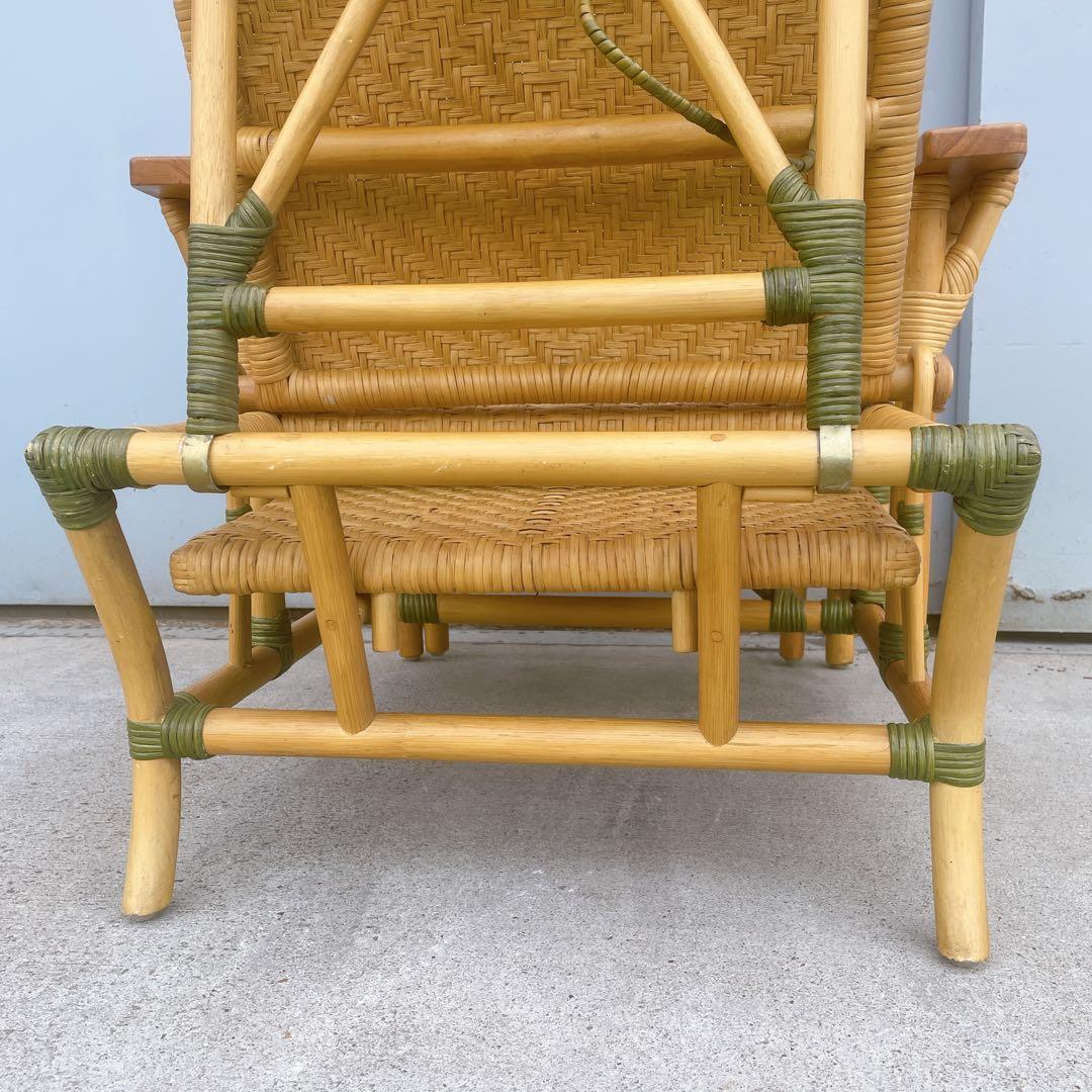 【送料無料】 ラタン リクライニングチェア 木製肘置きチェア オットマン