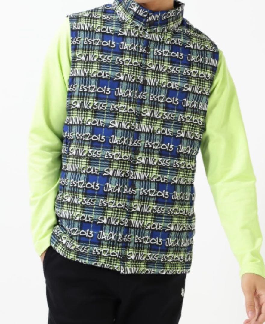 新品 パーリーゲイツ ジャックバニー リバーシブル中綿ベスト(4)M/ライム