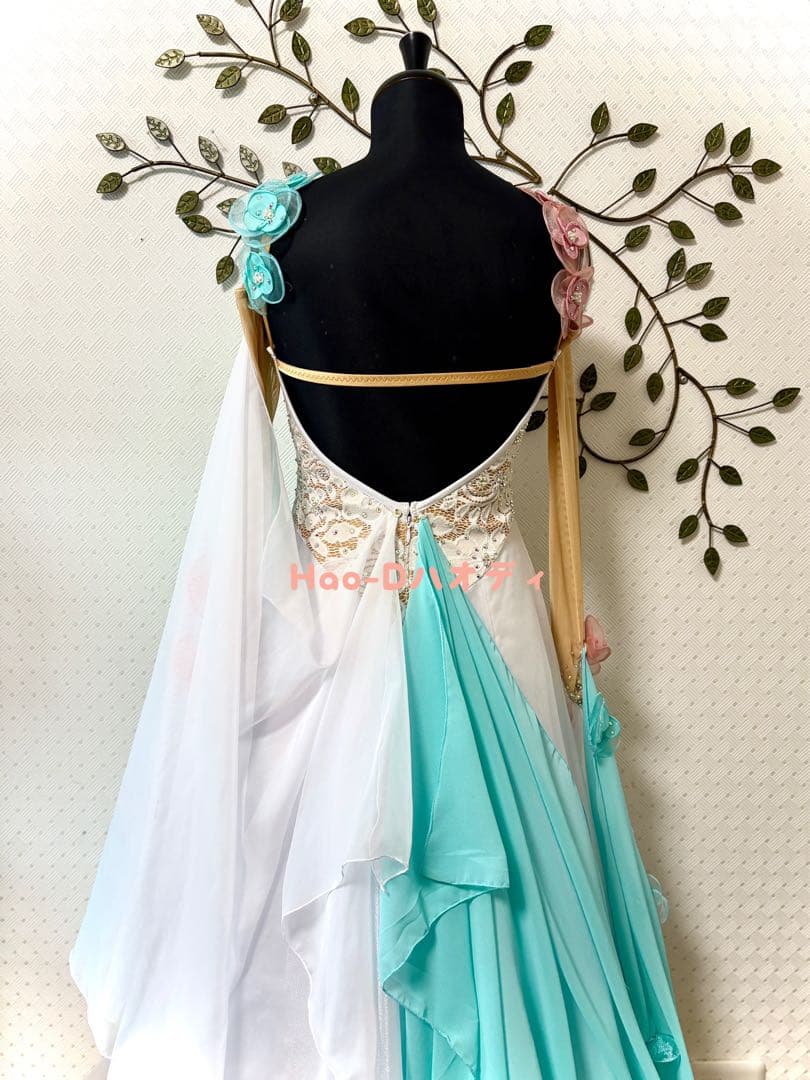 新品★ダンスドレス★スタンダード★社交ダンス★競技会★パーティー★花★バイカラー