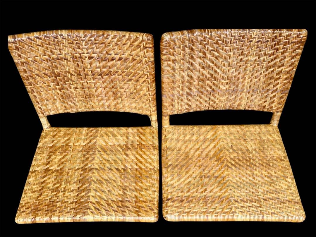 山川ラタン 天然籐編み 座椅子 2点セット ナチュラル 皇室御用達 傷防止カバー