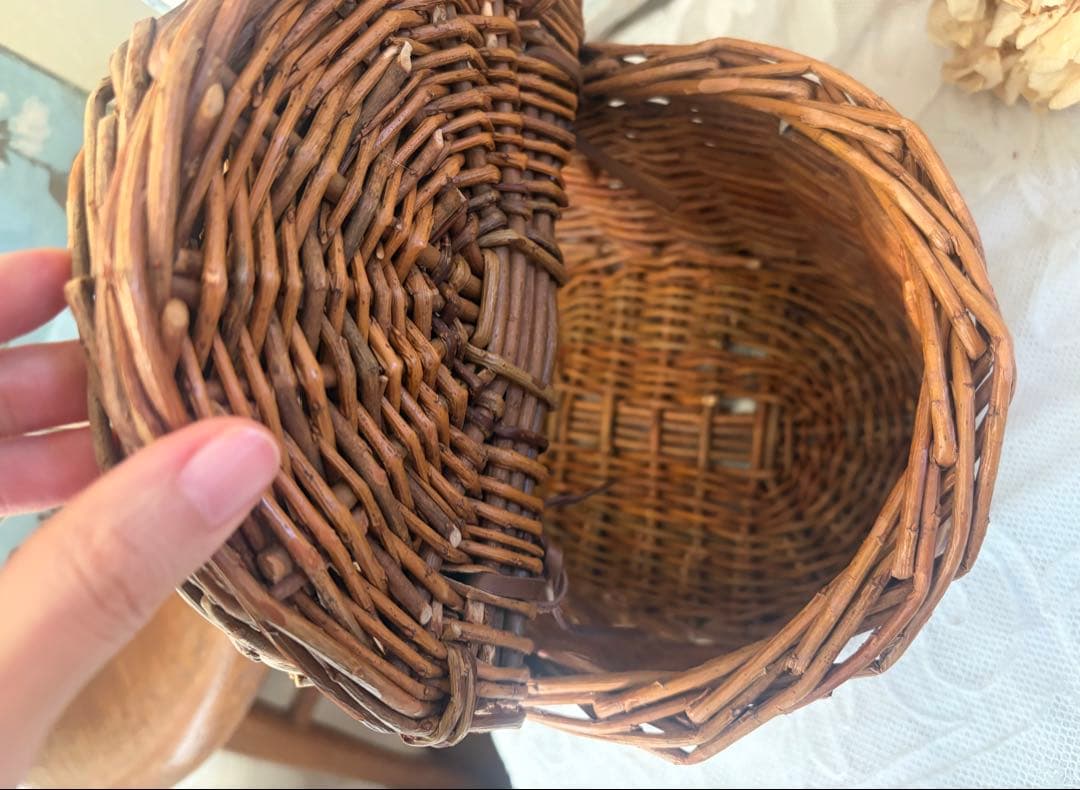 フランスアンティーク パニエ 木製 バスケット 藤 かご 籠 ボックス 蚤の市