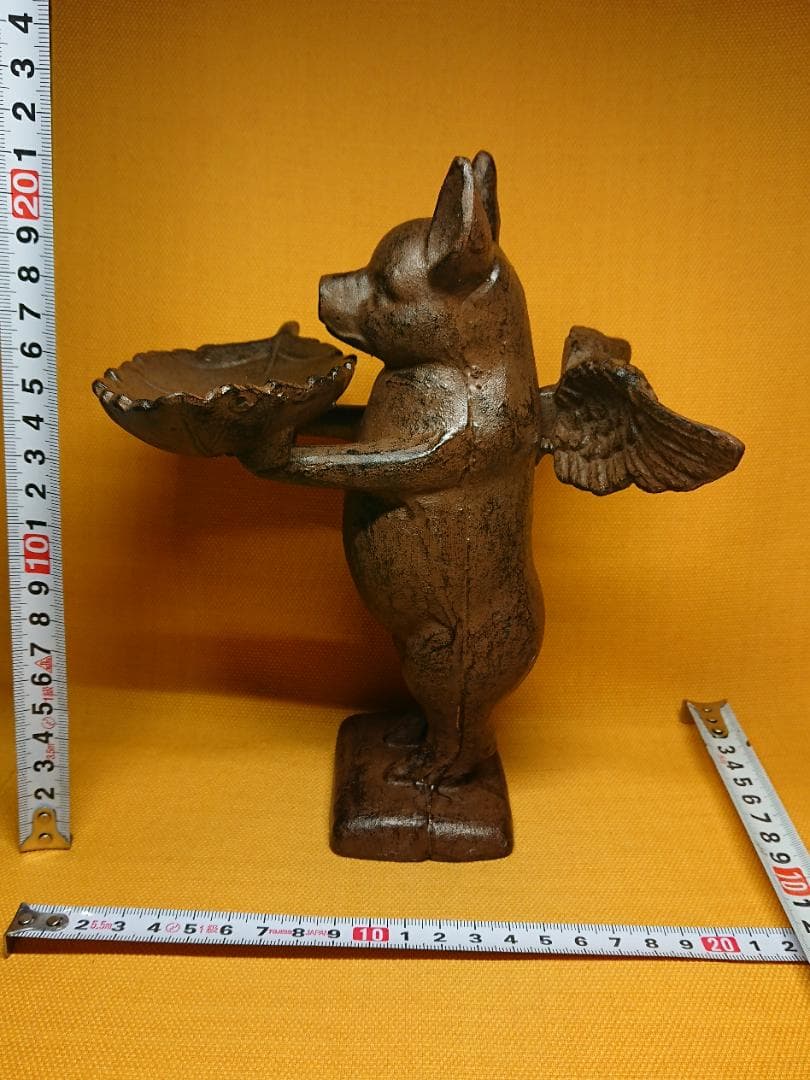 【美品】ブタ　豚　天使　人形　金属　置物　インテリア　工芸品　美術品　A2652