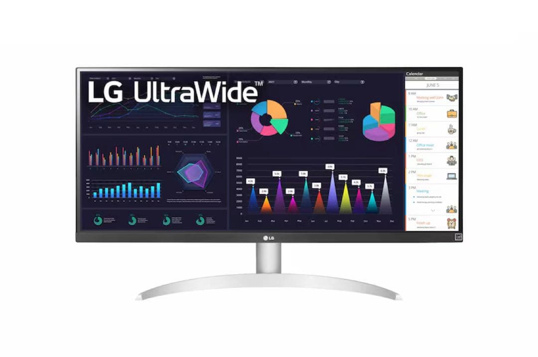 LG 29インチ 21:9ウルトラワイドモニター 背面ホワイト スタンド付属