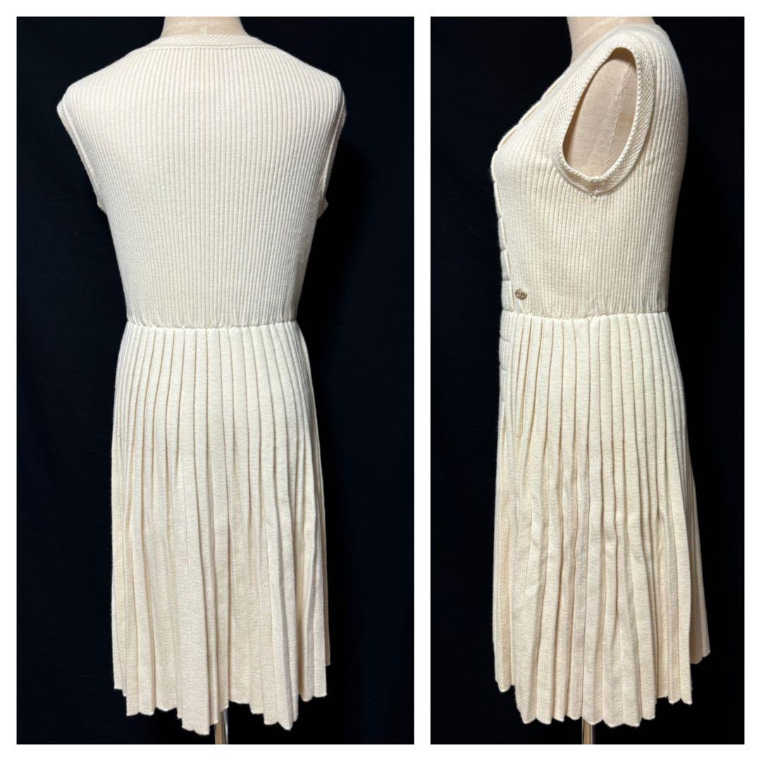 本物 美品 シャネル COCO装飾 ブロックデザイン プリーツ ワンピース 42