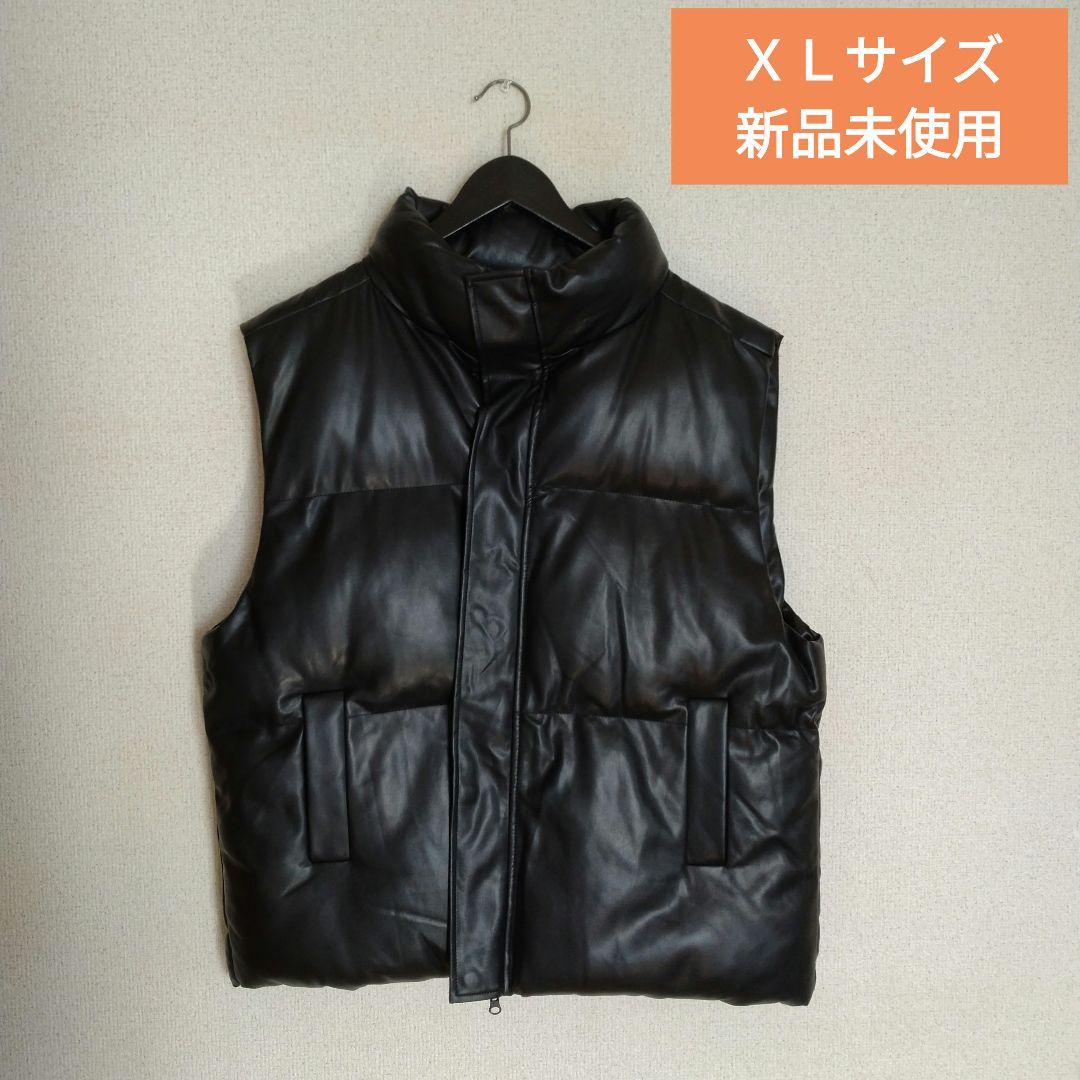 XLサイズ 黒 レザー重厚感ダウンベスト 新品未使用