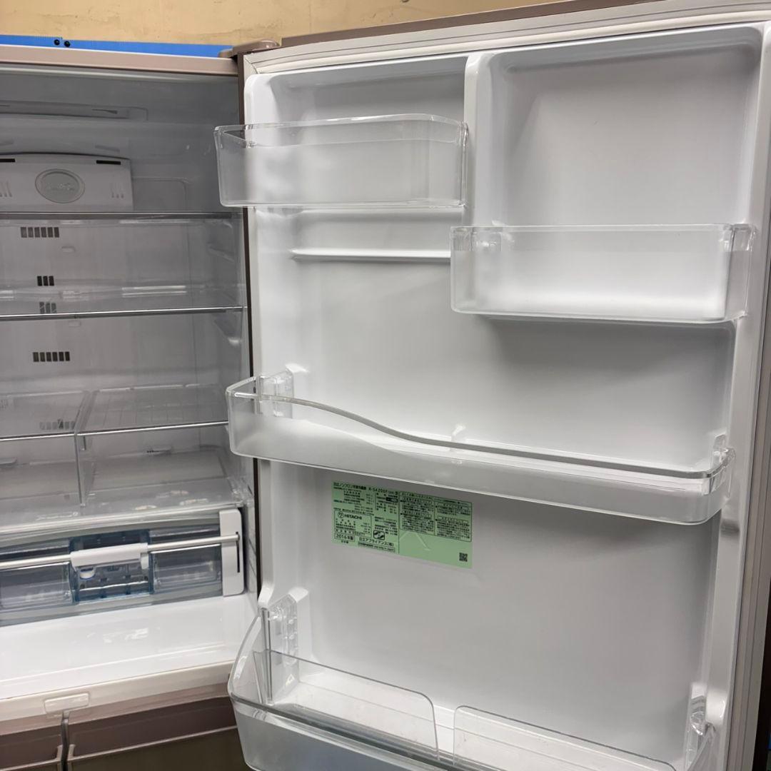 573 日立大型冷蔵庫　400L強　小型　家庭用　右開き　自動製氷　ガラスパネル