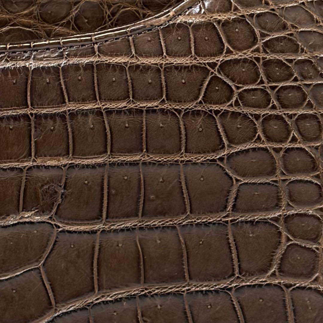 極美品✨JRAタグ センター取り マットクロコダイル トートバッグ 腹ワニ 濃茶