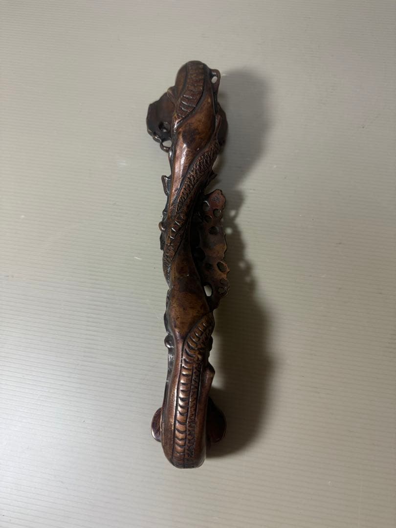 2140  銅製  龍文  如意   細工　置物　時代物