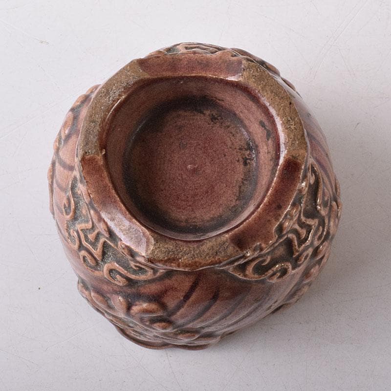 中国　紫交趾　花口酒盃　時代箱　C　R8473