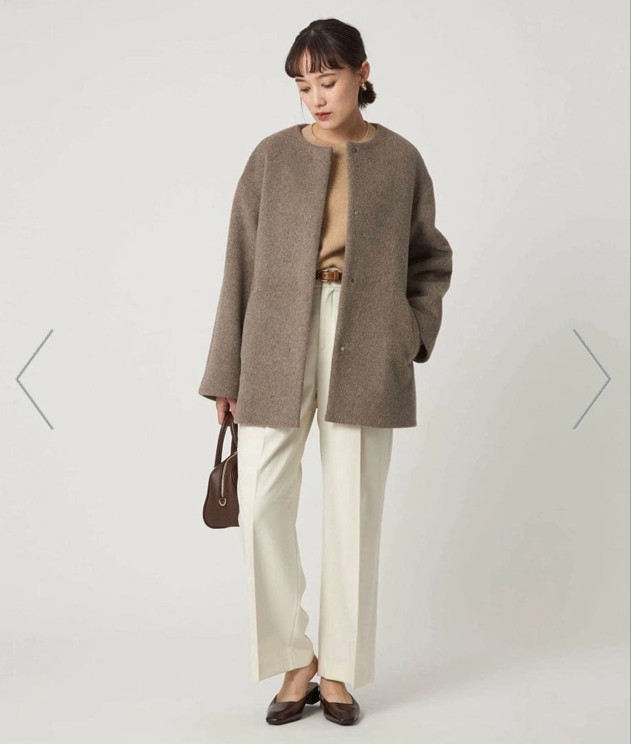 アンゴラビーバー 38 グリーンレーベルリラクシング ノーカラー ミドル コート