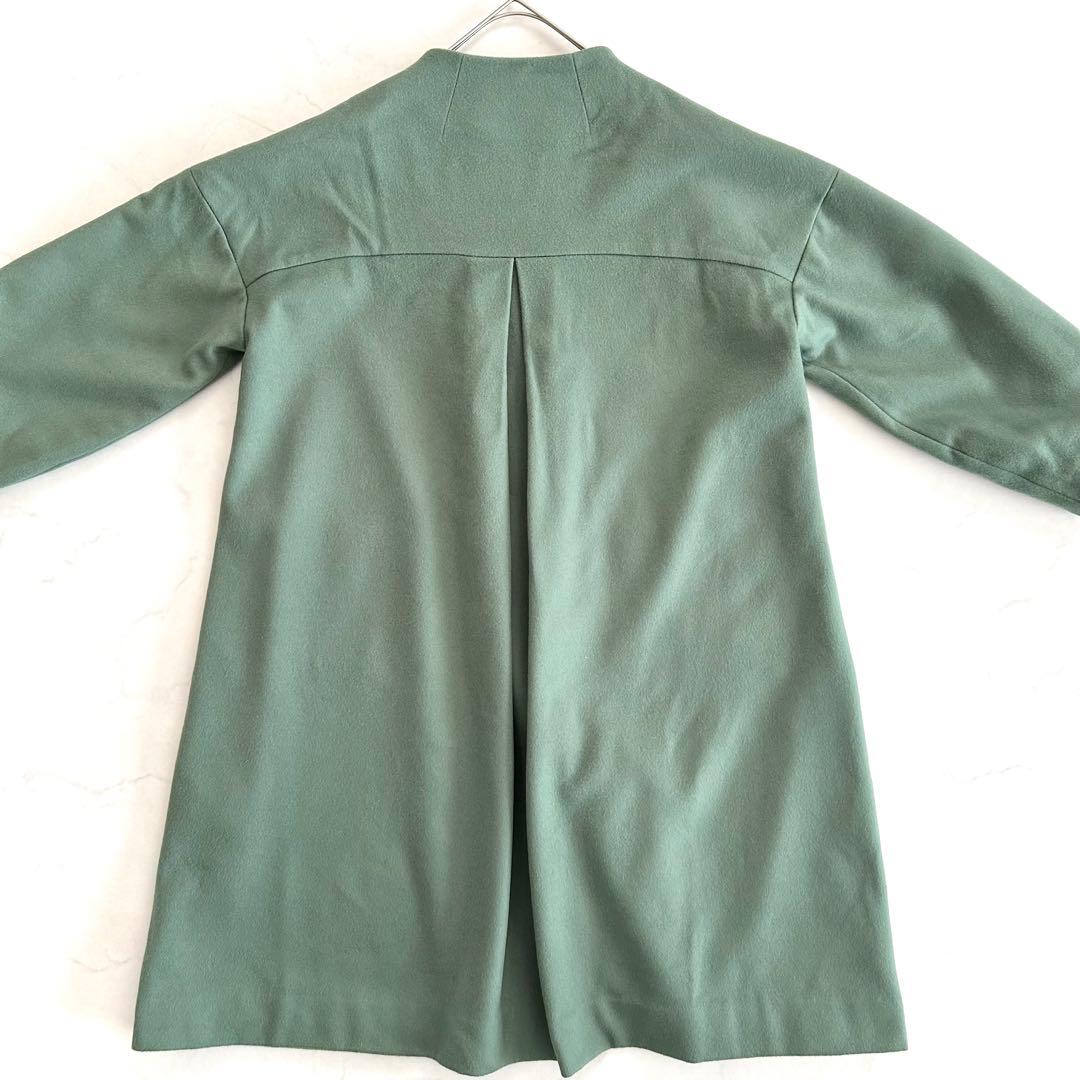 美品 ホコモモラ ウールノーカラーコート 緑 グリーン 大きいサイズ 42 近年